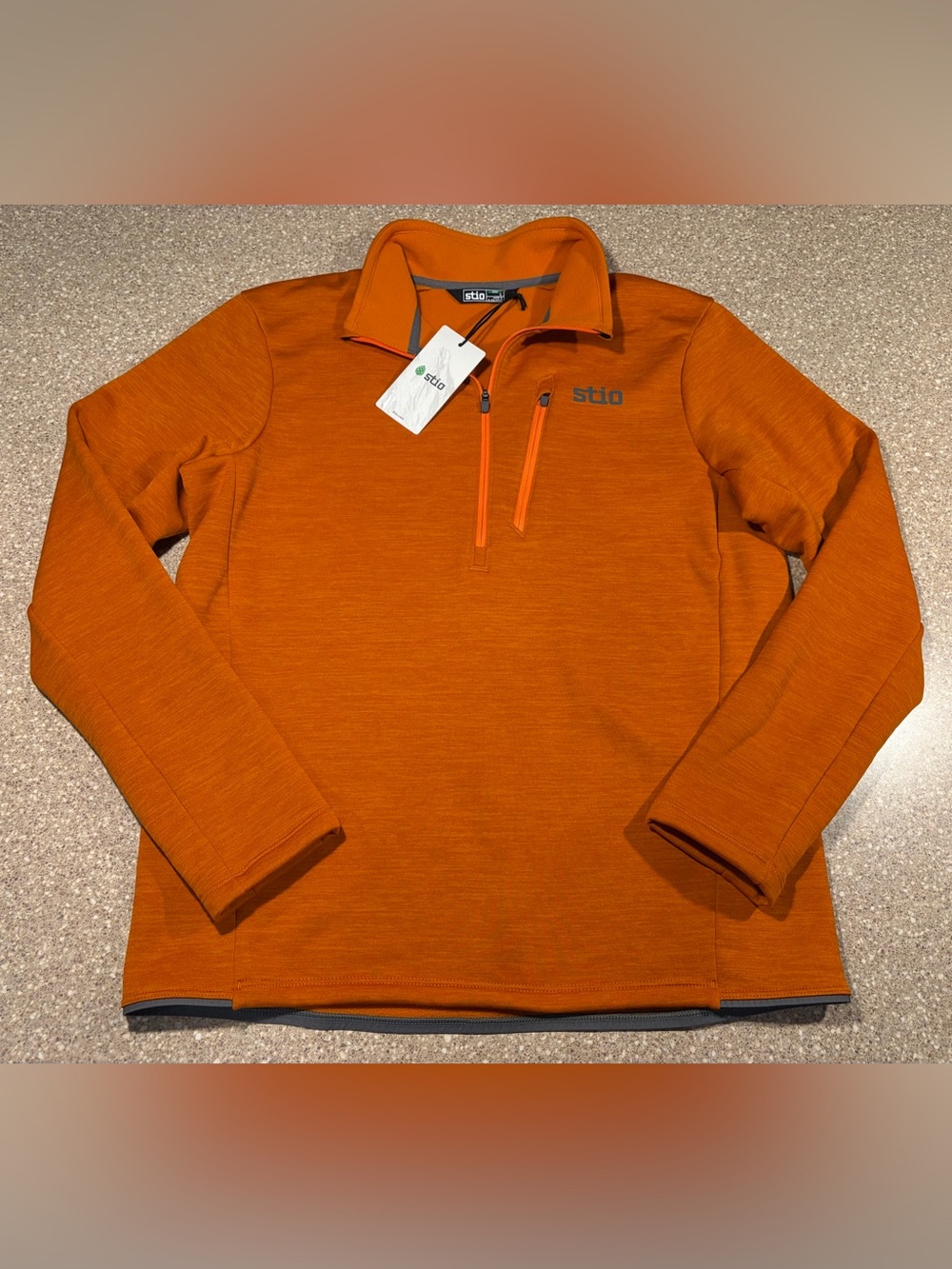 NWT Stio Men’s Glide Power Stretch Half Zip Fleece Bonfire Heather Orange $149